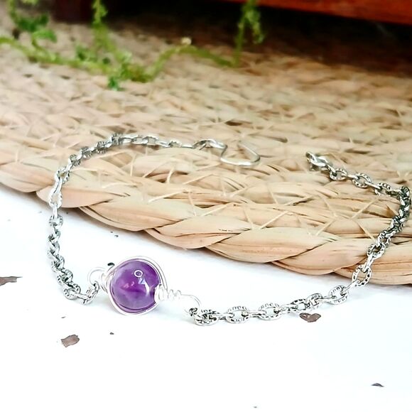 Amethyst Crystal Bracelet Anklet, Gemstone Jewelry Accessories 8" - Picture 1 of 3